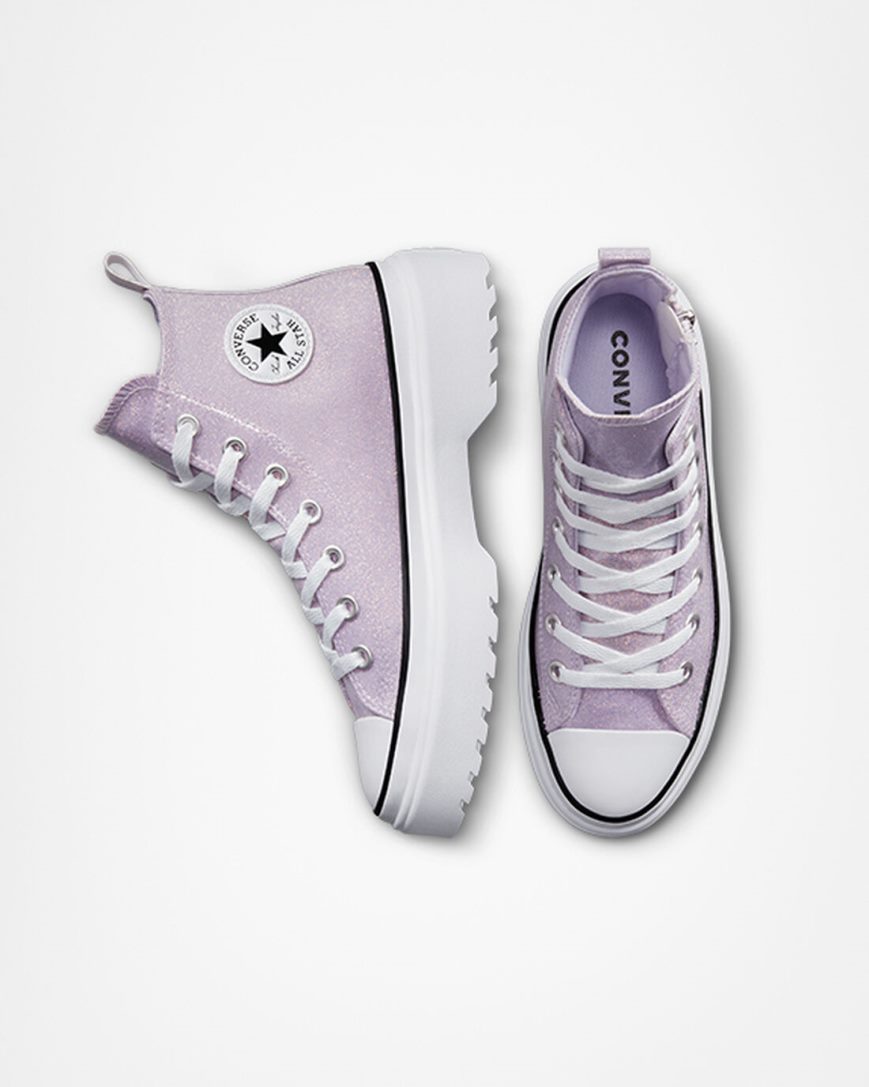 Zapatos Plataforma Converse Chuck Taylor All Star Lugged Lift Glitter Altas Niña Moradas Blancas Negras | PE 2LP58W